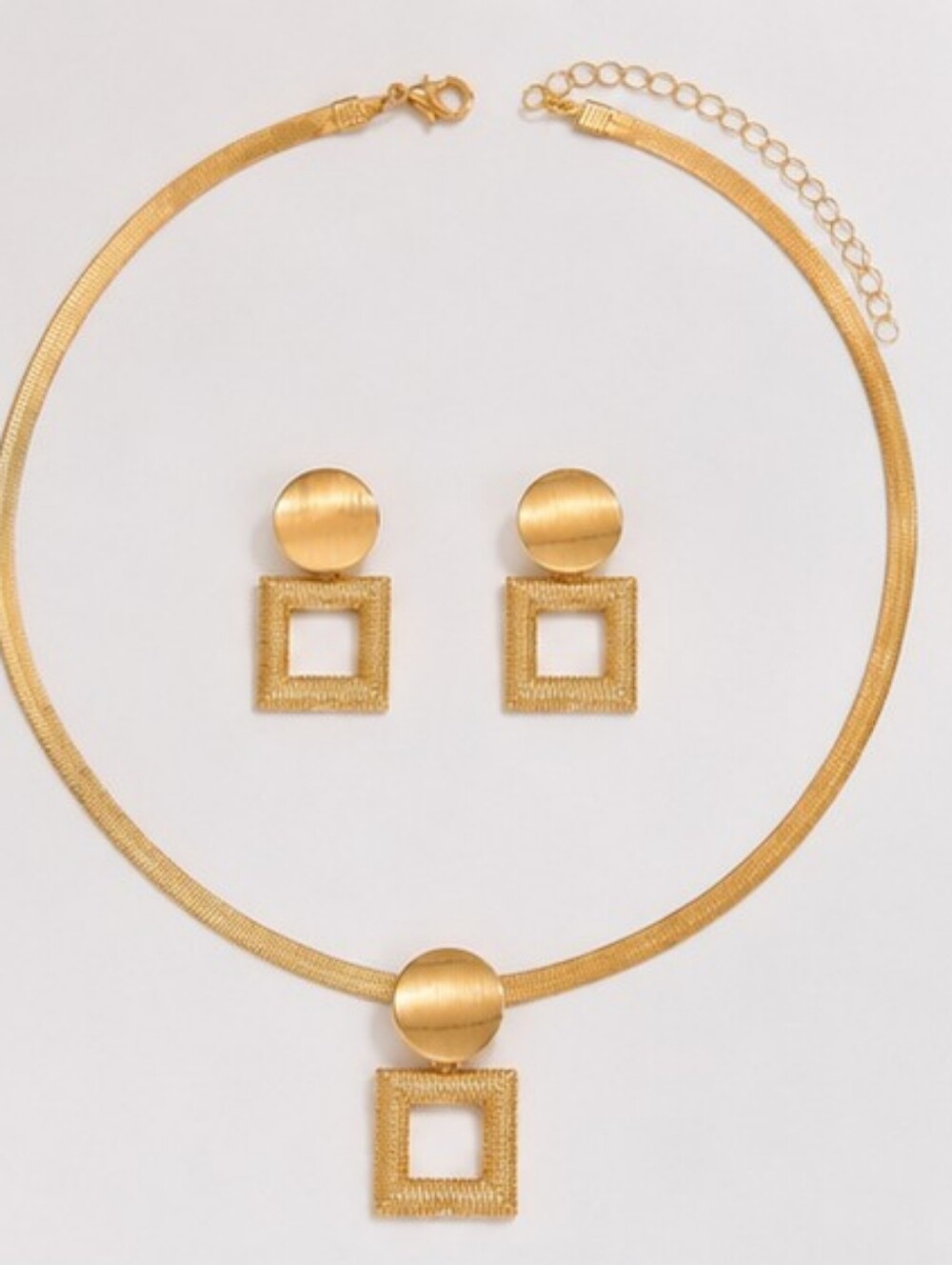 Gold Geometric Pendant Necklace and Earring Set - Women Jewelry